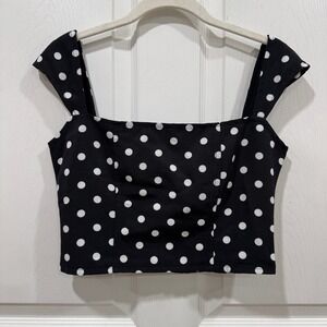 Lioness Black White Polka Dot Cropped Top Retro Bustier Corset S‎